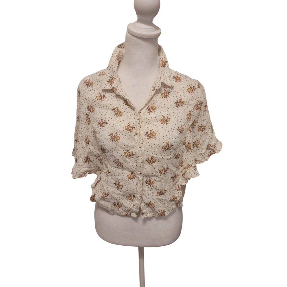 Forever 21 Button Up Flutter Sleeves‎ Floral Blouse SZ Small